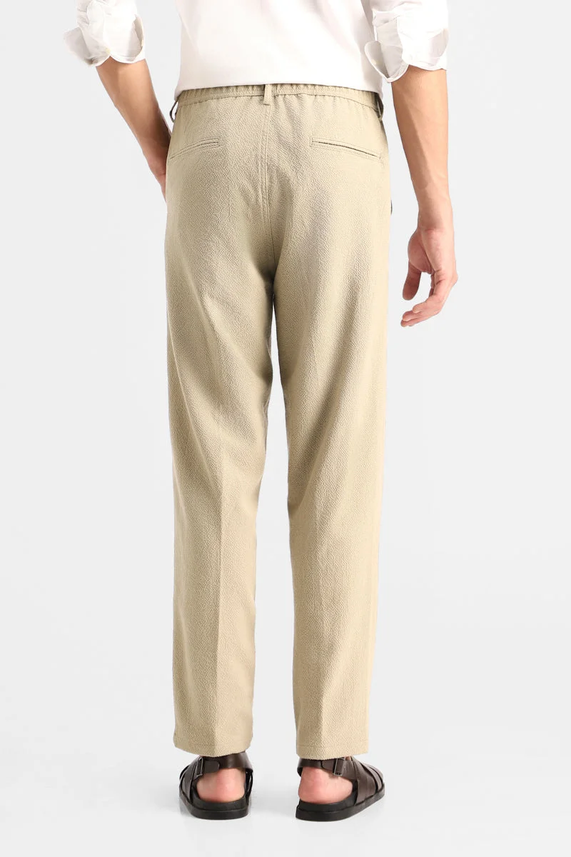 Snitch Khaki Textured Stretch Trousers for Men | Best Price UAE